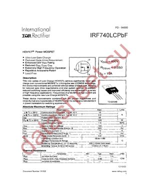 IRF740LCPBF datasheet  